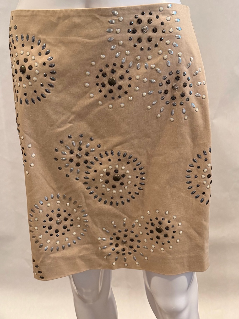 White House Black Market Beige Studded Midi Skirt Size 4